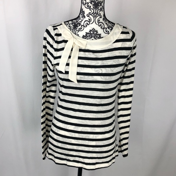 LOFT Tops - Loft Striped Bow Crew Neck Long-Sleeve Top